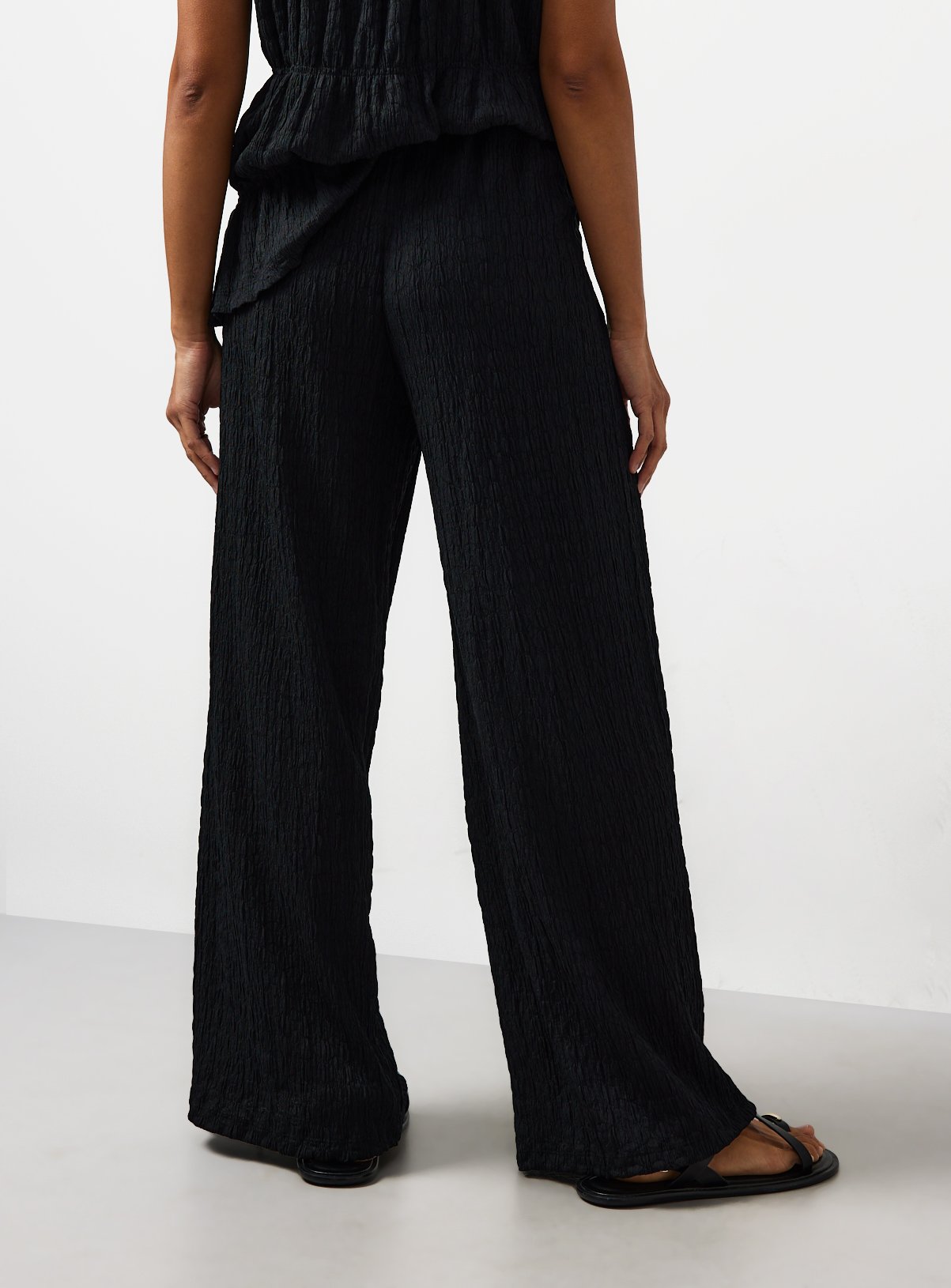 Black Wide Leg Textured Trousers 12 - Image 4 thumbnail