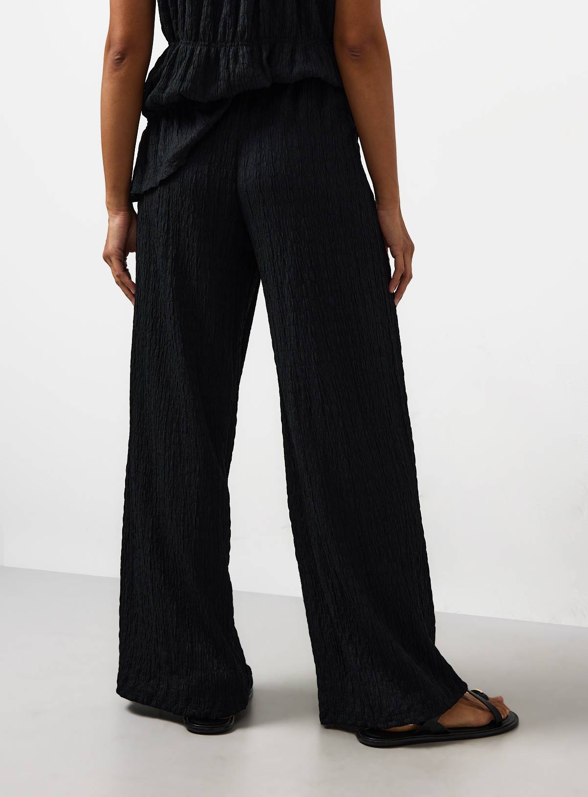 Black Wide Leg Textured Trousers 12 - Image 4