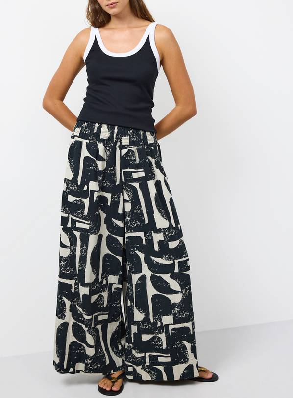Mono Print Linen Wide Leg Trousers 8