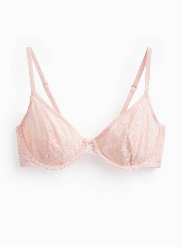 Peach Floral Lace Underwired Plunge Bra 32D