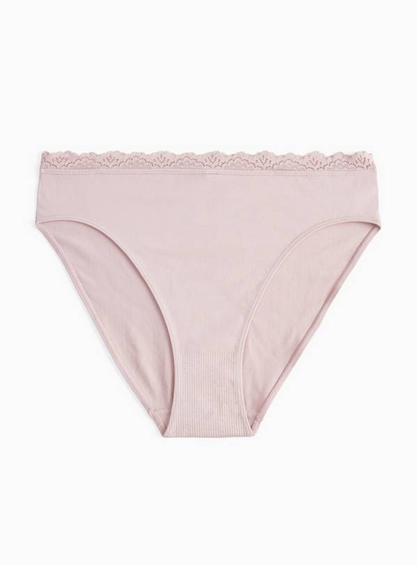 Brown Seamless Lace Trim High Leg Knickers L