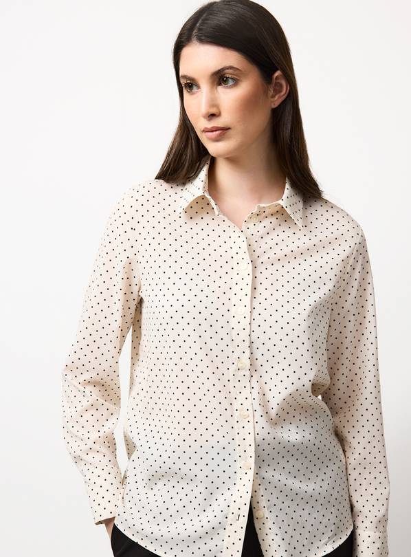 White Micro Spot Long Sleeve Shirt 14