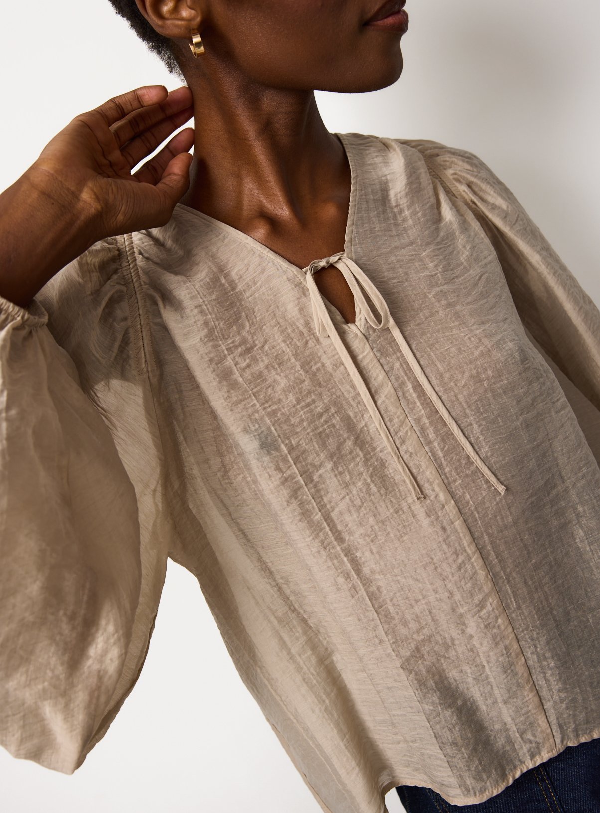 Stone Textured Tie Front Top 14 - Image 3 thumbnail