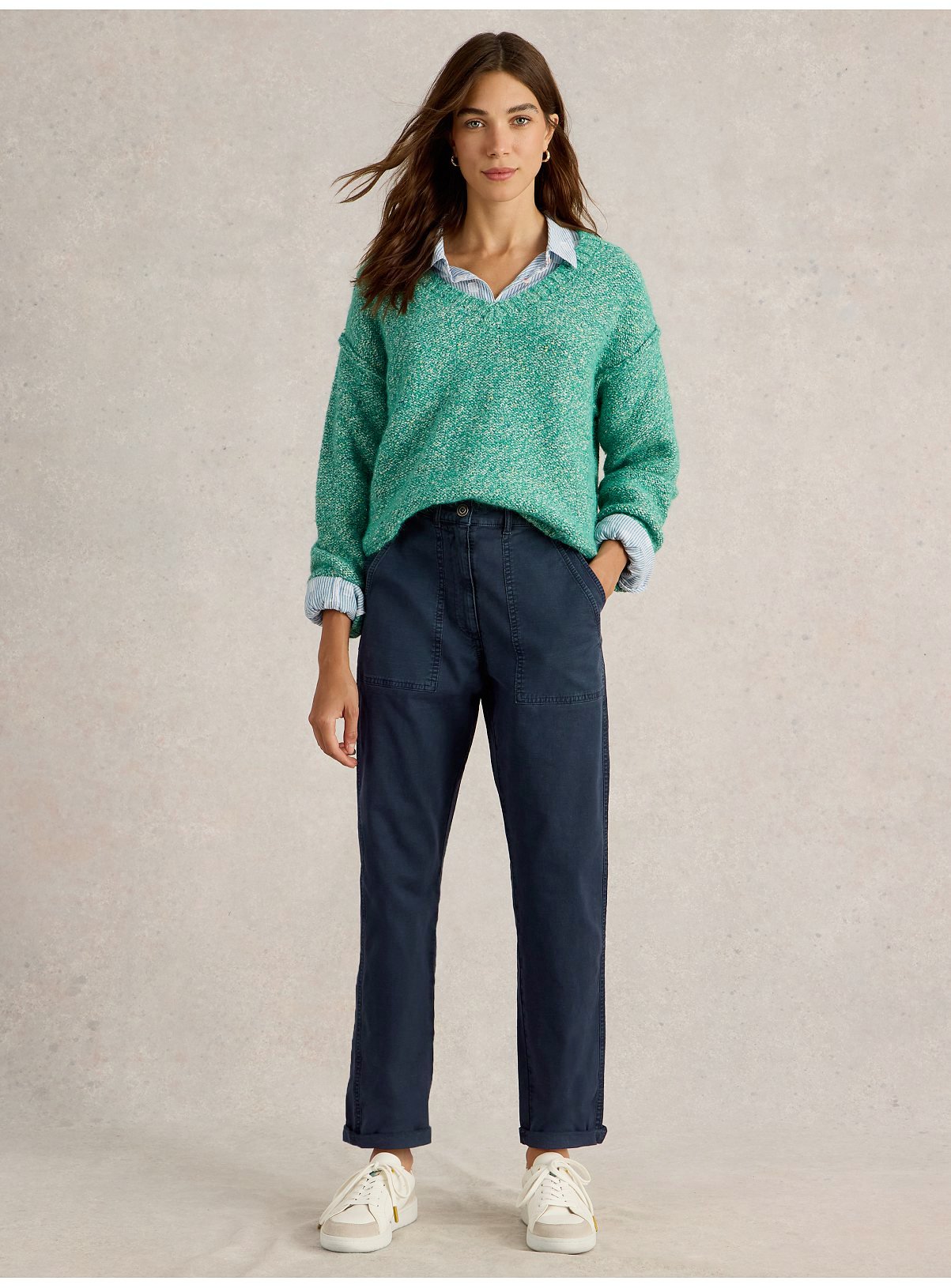 WHITE STUFF Twister Chino Trouser With Linen Navy 12 - Image 2 thumbnail