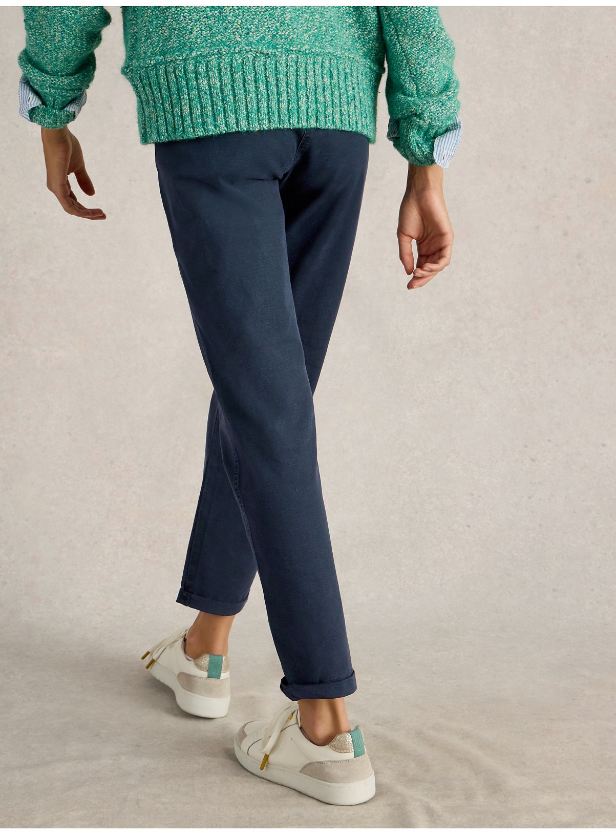 WHITE STUFF Twister Chino Trouser With Linen Navy 12 - Image 3 thumbnail