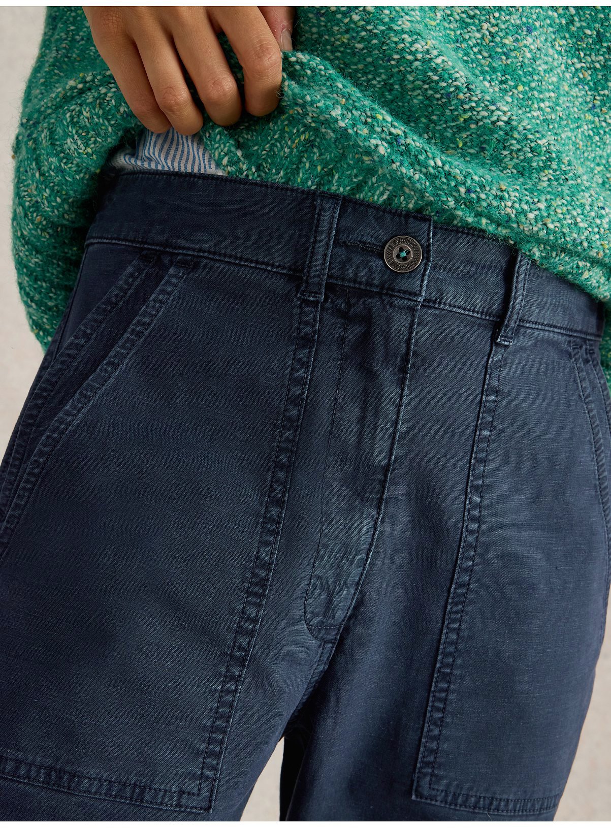 WHITE STUFF Twister Chino Trouser With Linen Navy 12 - Image 4 thumbnail