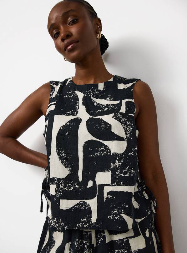Mono Print Linen Rich Side Tie Shell Top 18