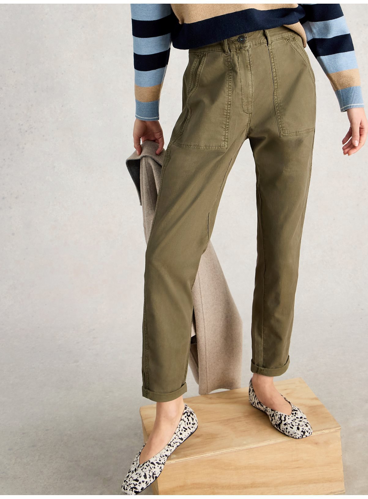 WHITE STUFF Twister Chino Trouser With Linen Khaki 14 - Image 1 thumbnail