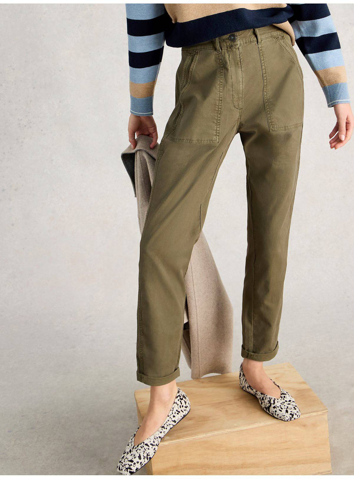 WHITE STUFF Twister Chino Trouser With Linen Khaki 14 - Image 1