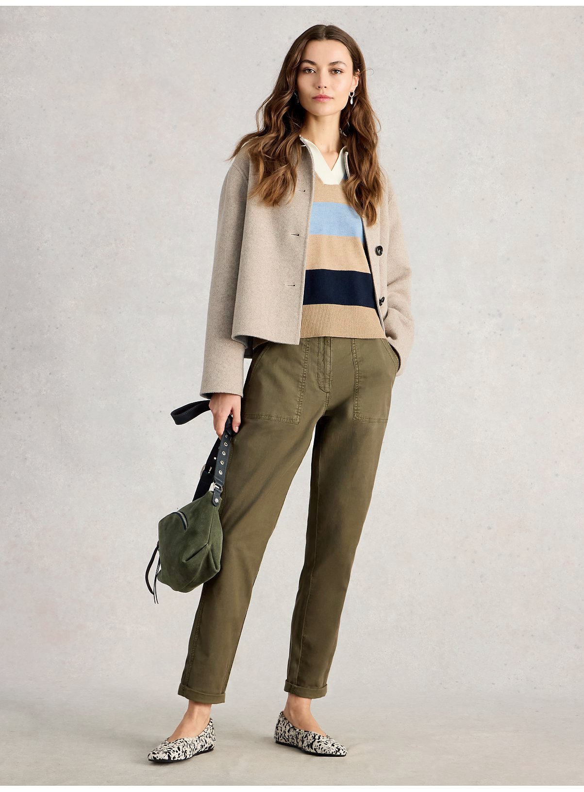 WHITE STUFF Twister Chino Trouser With Linen Khaki 14 - Image 2 thumbnail