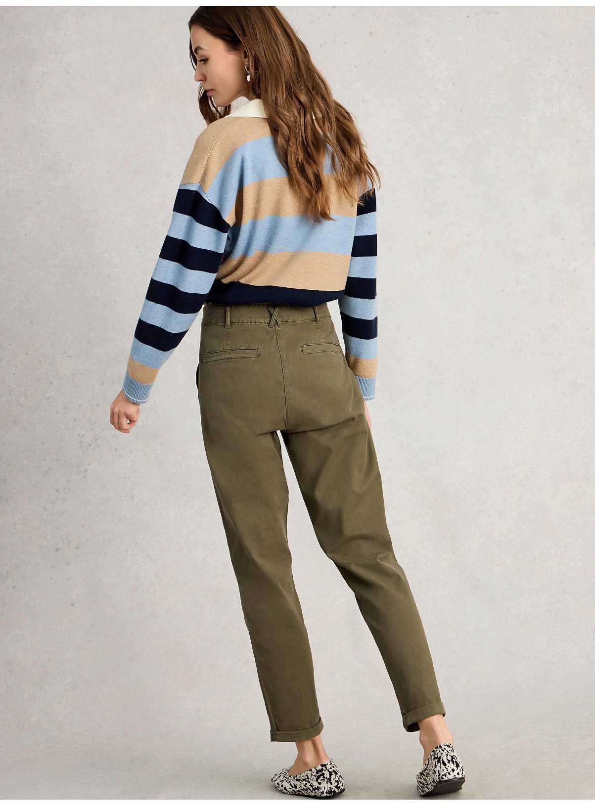 WHITE STUFF Twister Chino Trouser With Linen Khaki 14 - Image 3 thumbnail