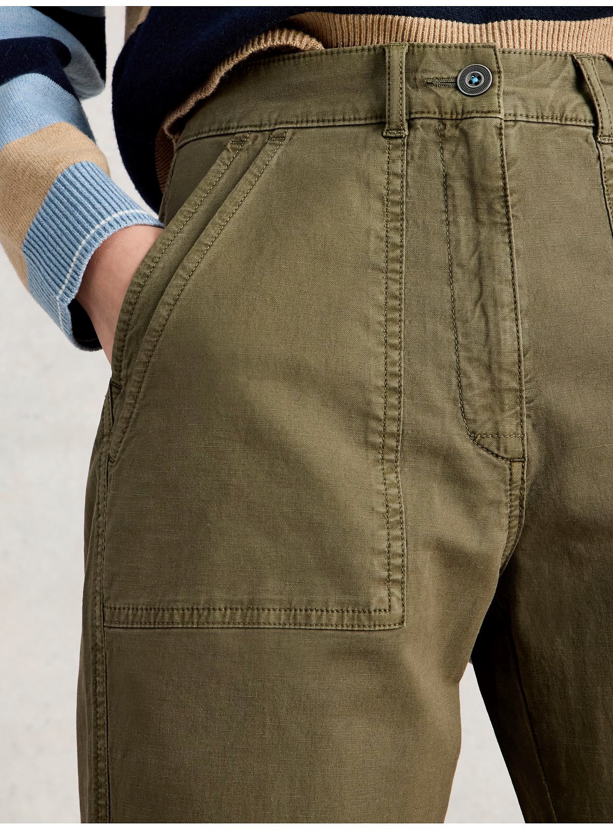 WHITE STUFF Twister Chino Trouser With Linen Khaki 14 - Image 4 thumbnail