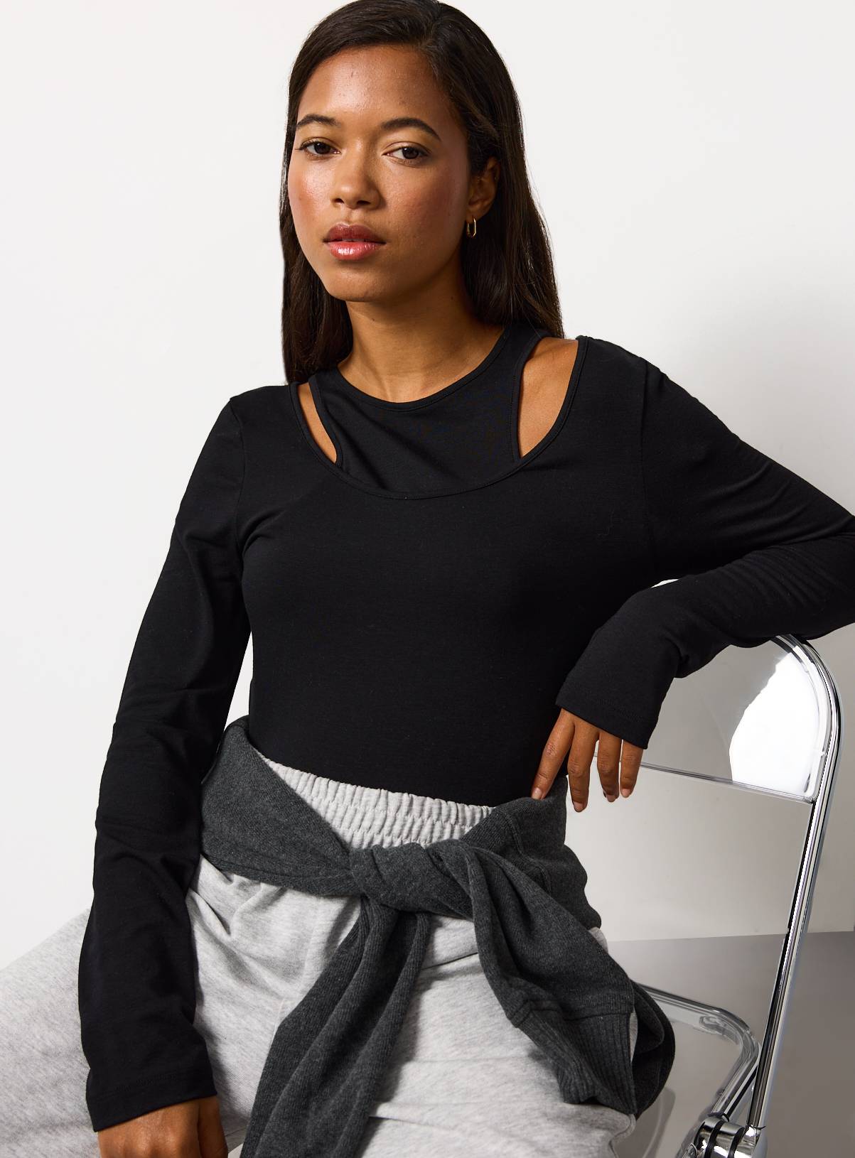 Black Double Layered Long Sleeve Top 18 - Image 1