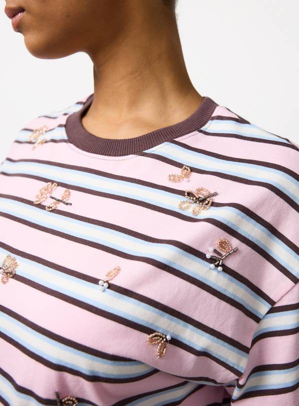 Pink Stripe Boxy Fit Embellished Top XXL