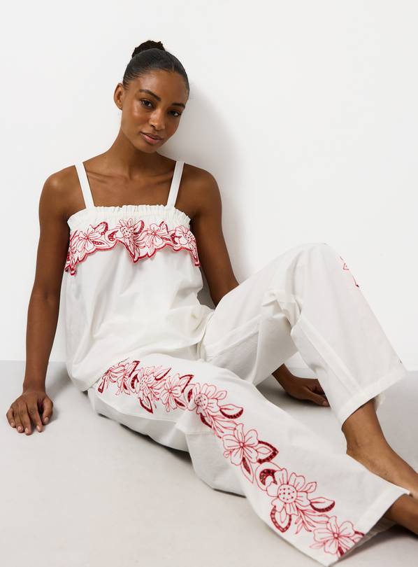 White Floral Embroidered Poplin Cami Pyjamas 6
