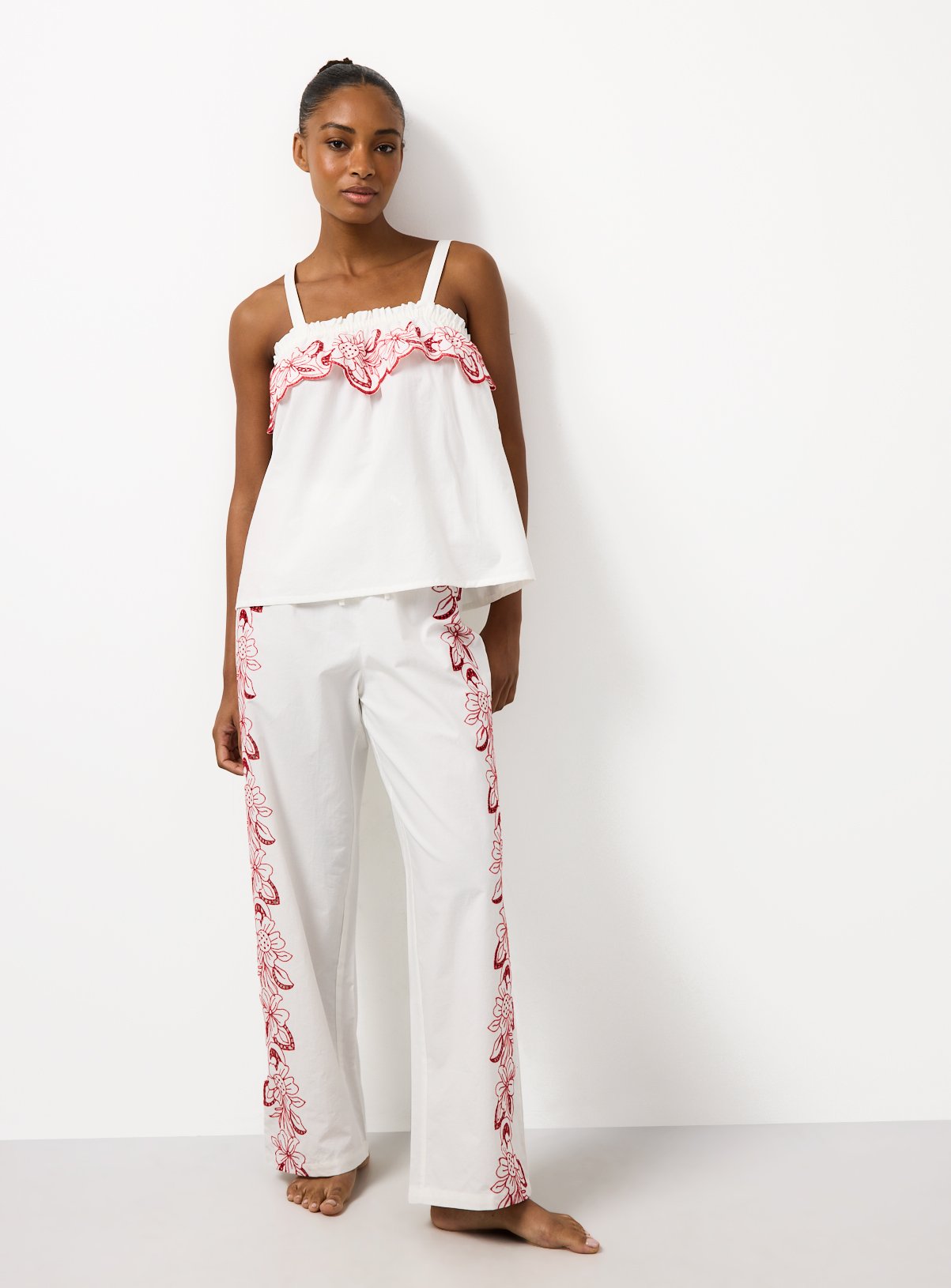 White Floral Embroidered Poplin Cami Pyjamas 14 - Image 2 thumbnail