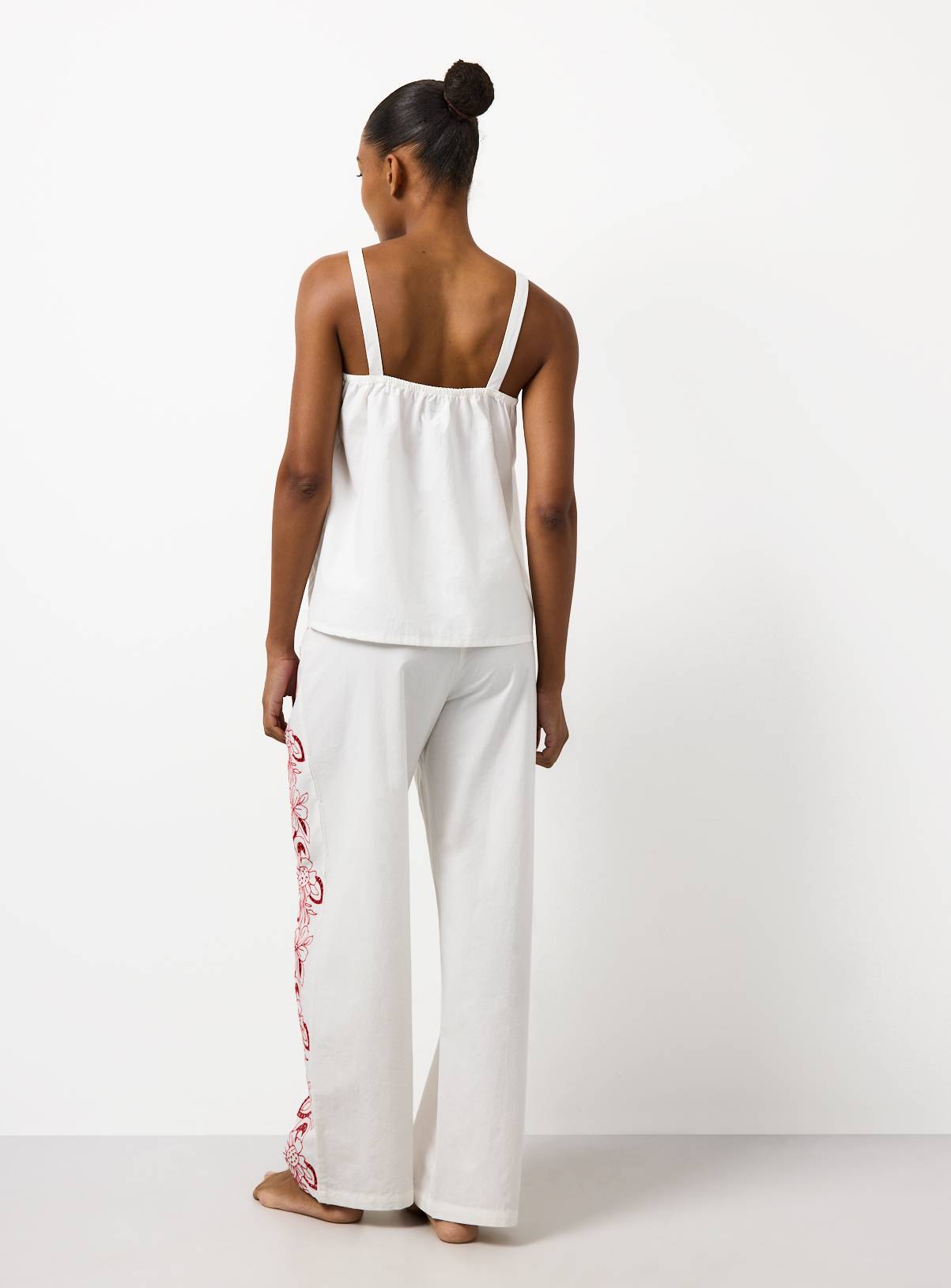 White Floral Embroidered Poplin Cami Pyjamas 14 - Image 4