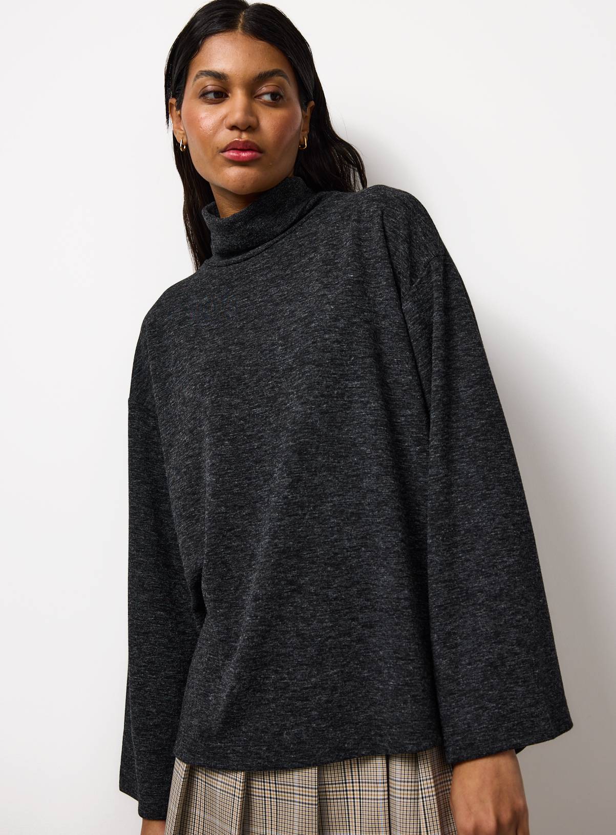Charcoal Roll Neck Long Sleeve Co-ord Top M - Image 1