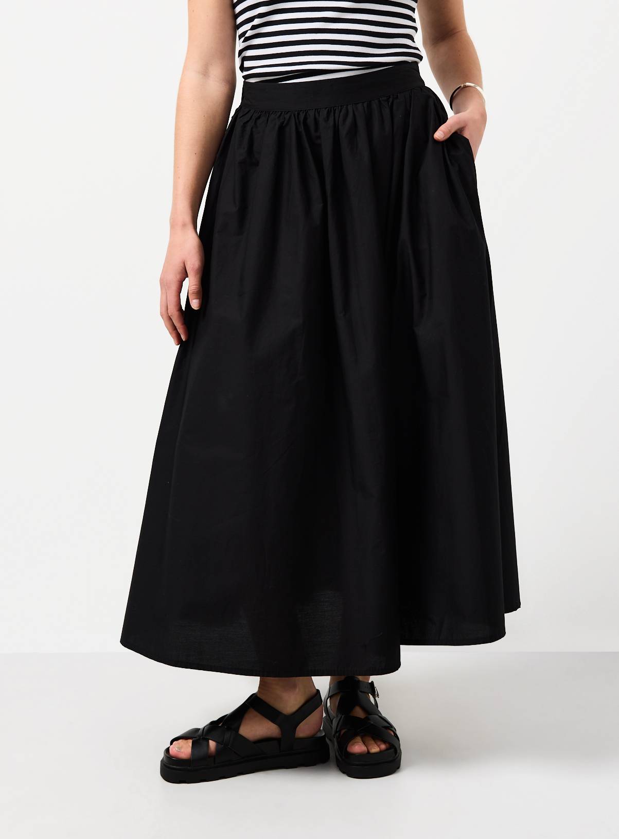 Black Poplin Fabric Midaxi Full Skirt 12 - Image 1