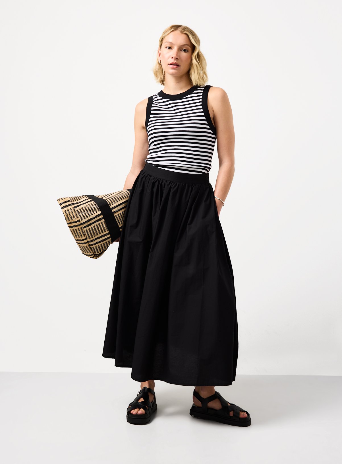 Black Poplin Fabric Midaxi Full Skirt 12 - Image 2 thumbnail