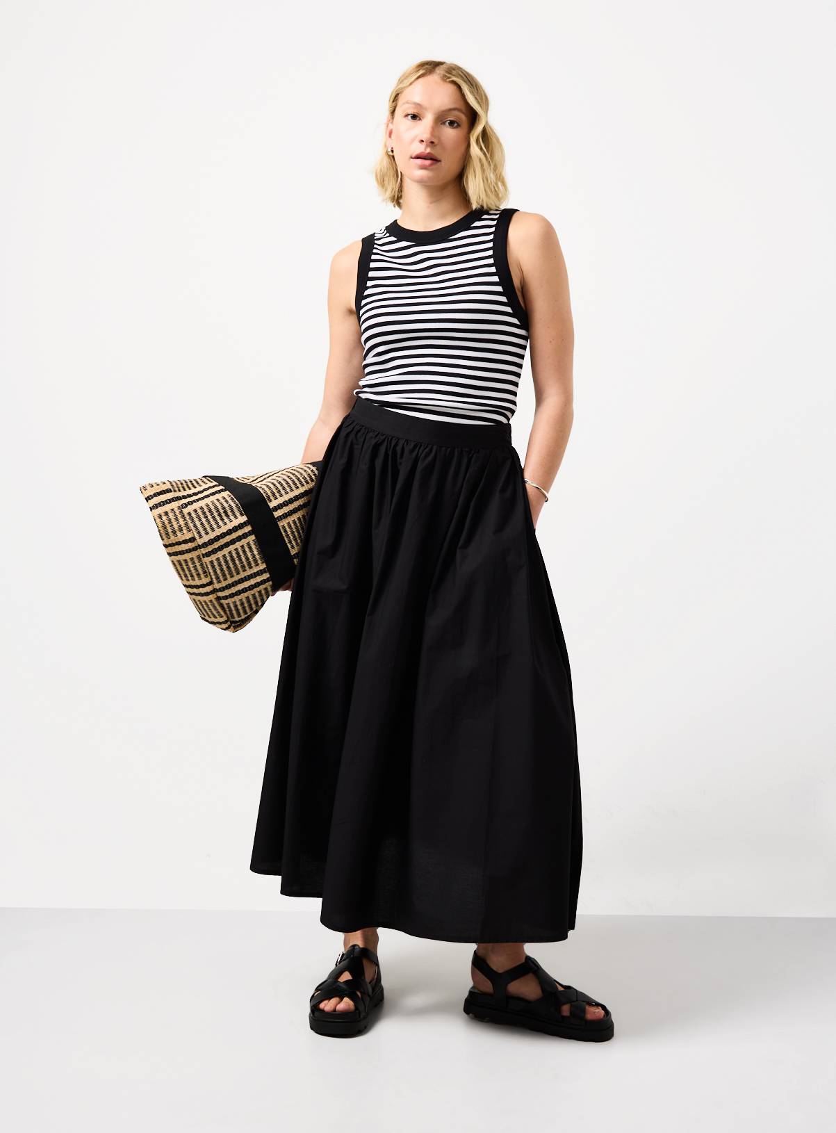 Black Poplin Fabric Midaxi Full Skirt 12 - Image 2