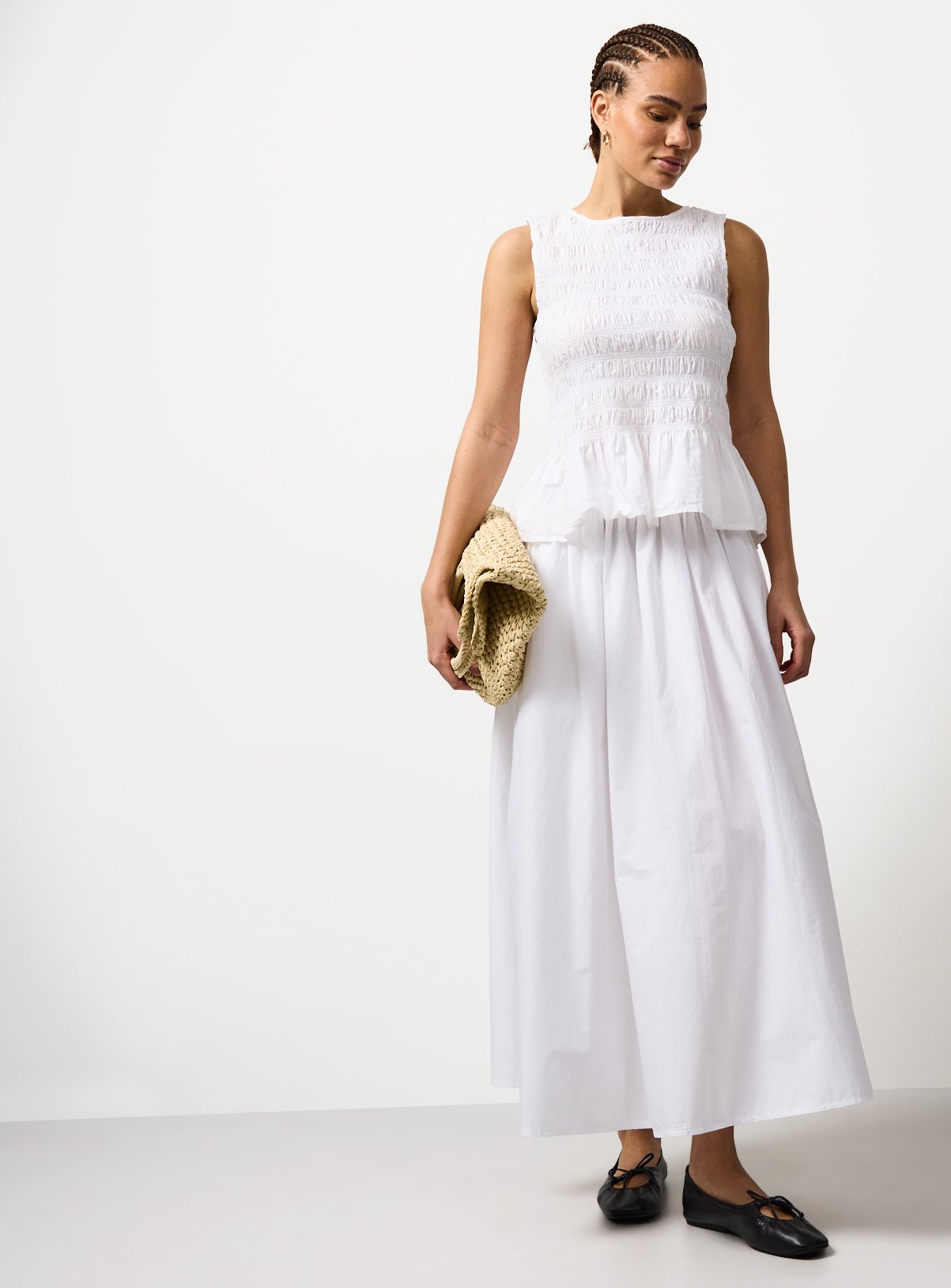 White Poplin Fabric Midaxi Full Skirt 18 - Image 2 thumbnail