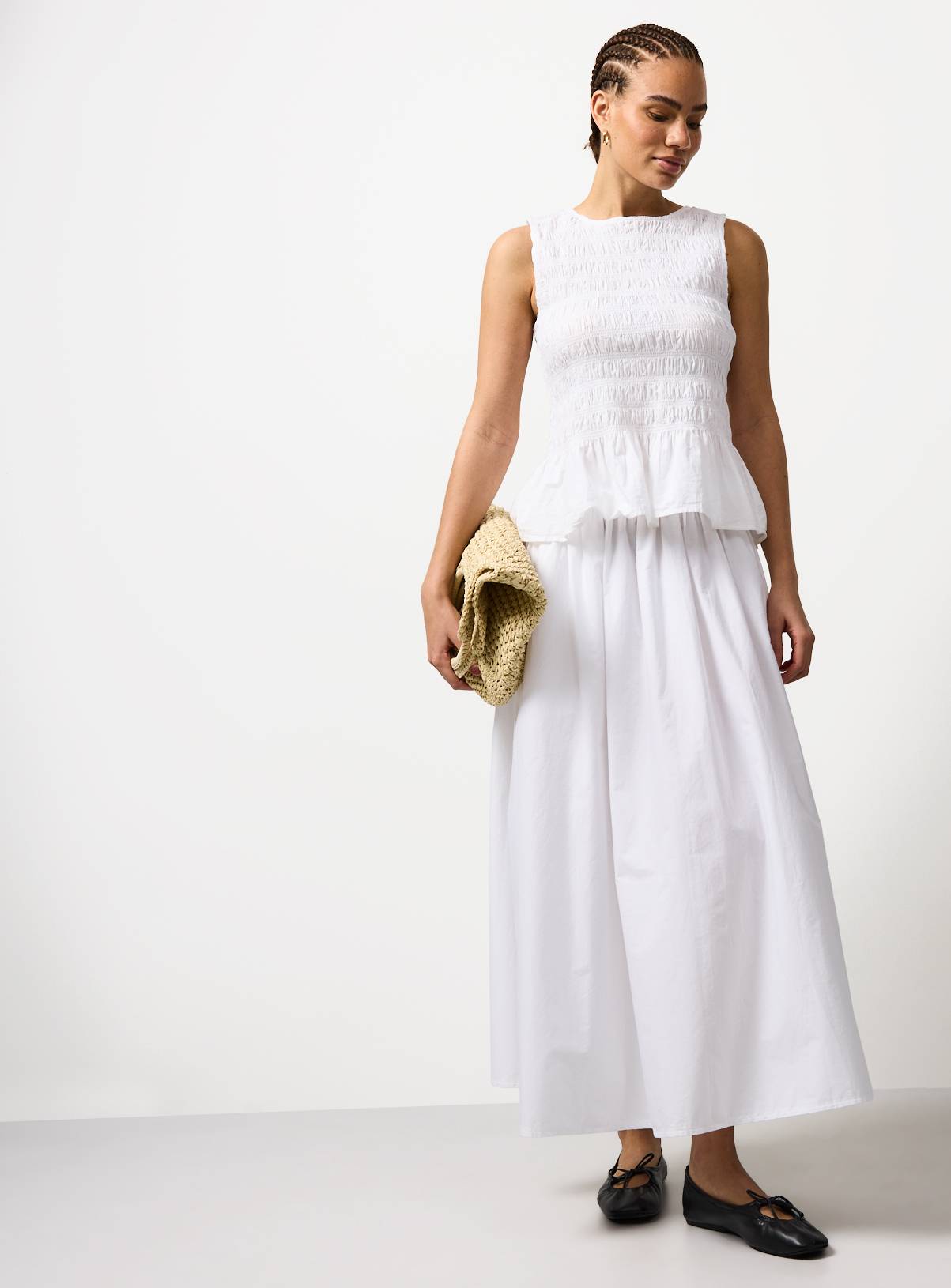 White Poplin Fabric Midaxi Full Skirt 18 - Image 2