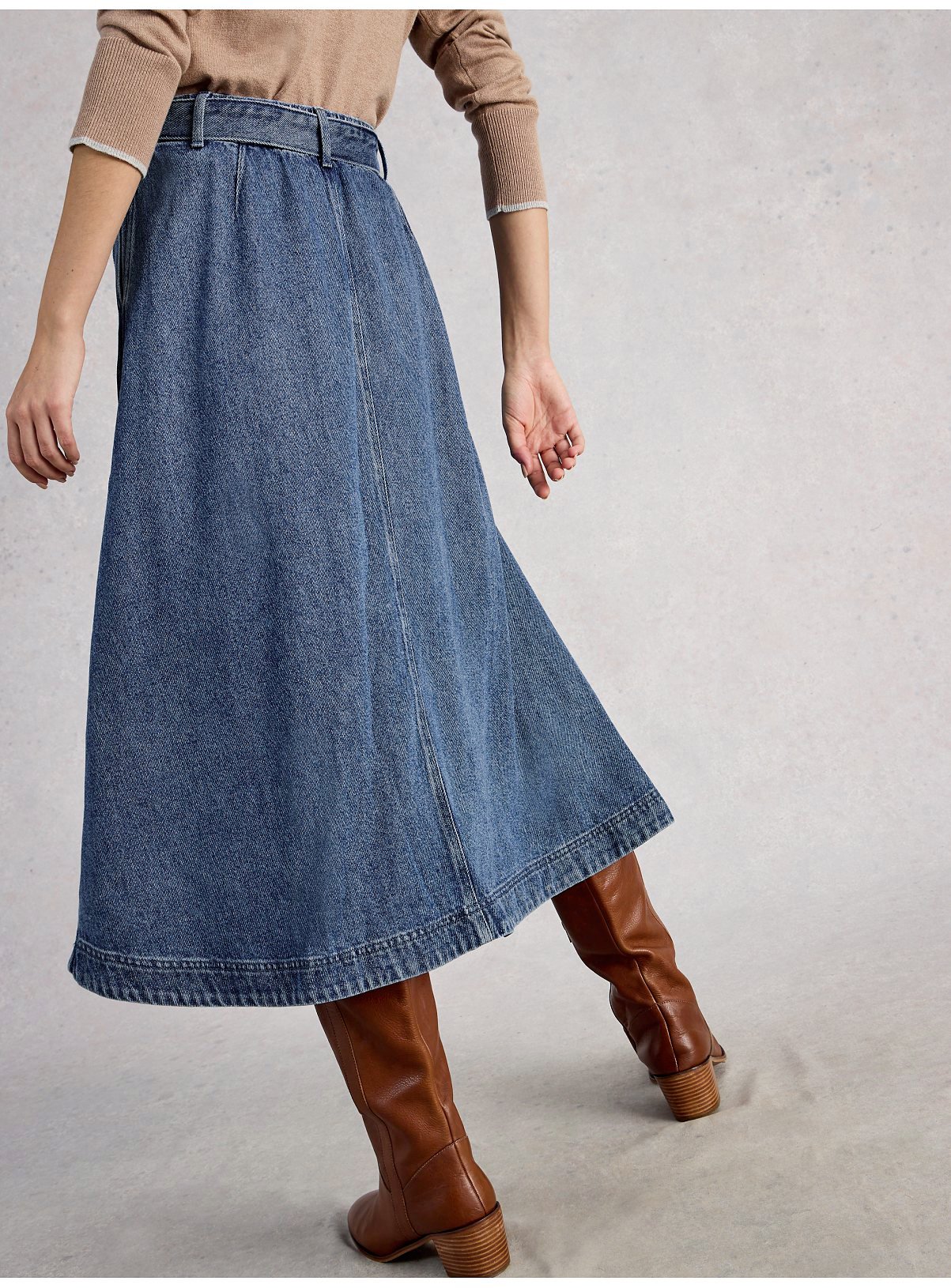 WHITE STUFF Lexi Denim Midi Skirt 12 - Image 2 thumbnail