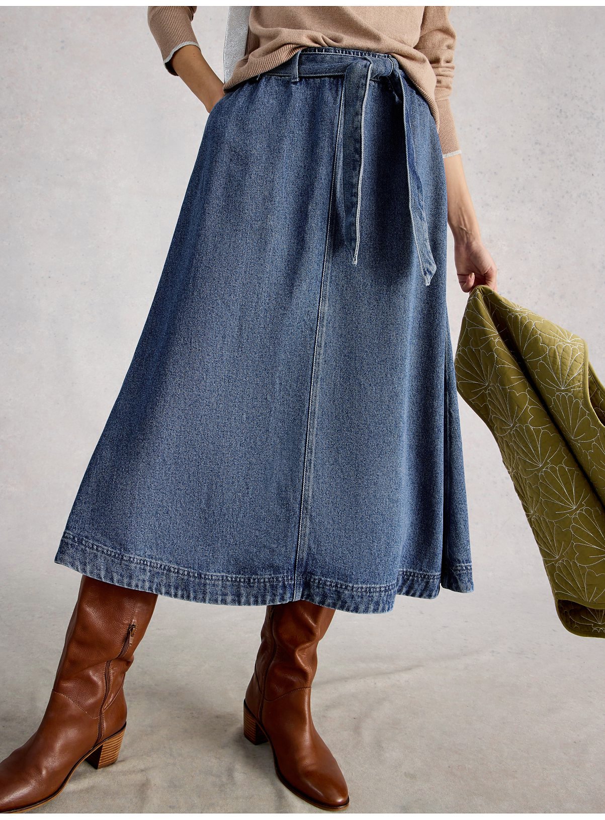 WHITE STUFF Lexi Denim Midi Skirt 12 - Image 3 thumbnail