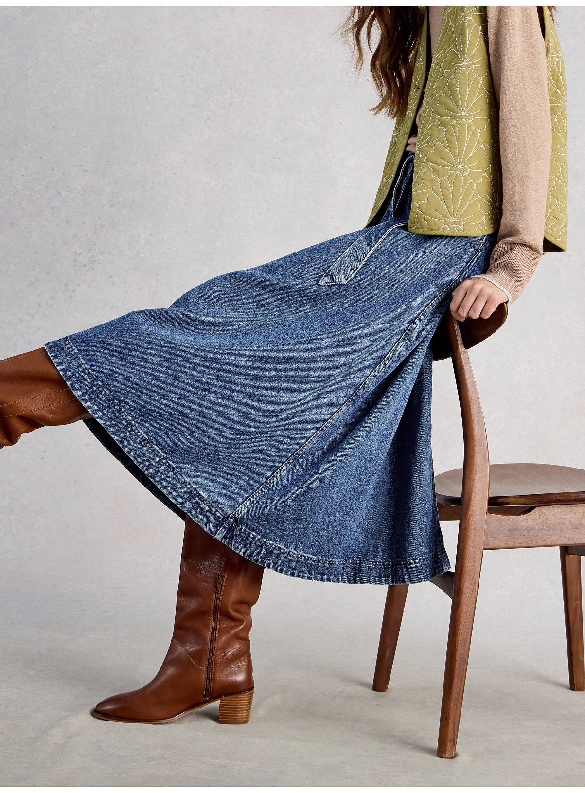 WHITE STUFF Lexi Denim Midi Skirt 12 - Image 4 thumbnail