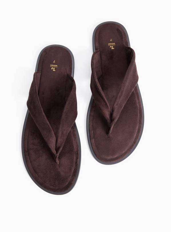 Brown Faux Suede Toe Post Sandals 7