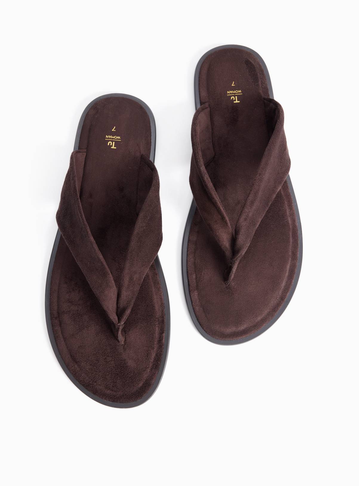 Brown Faux Suede Toe Post Sandals 7 - Image 1