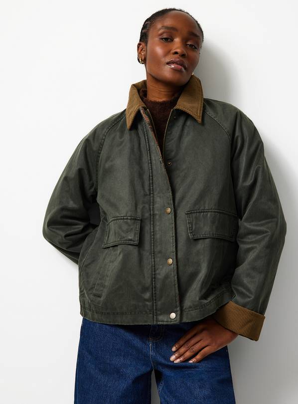Khaki Corduroy Collar Wax Barn Jacket 20