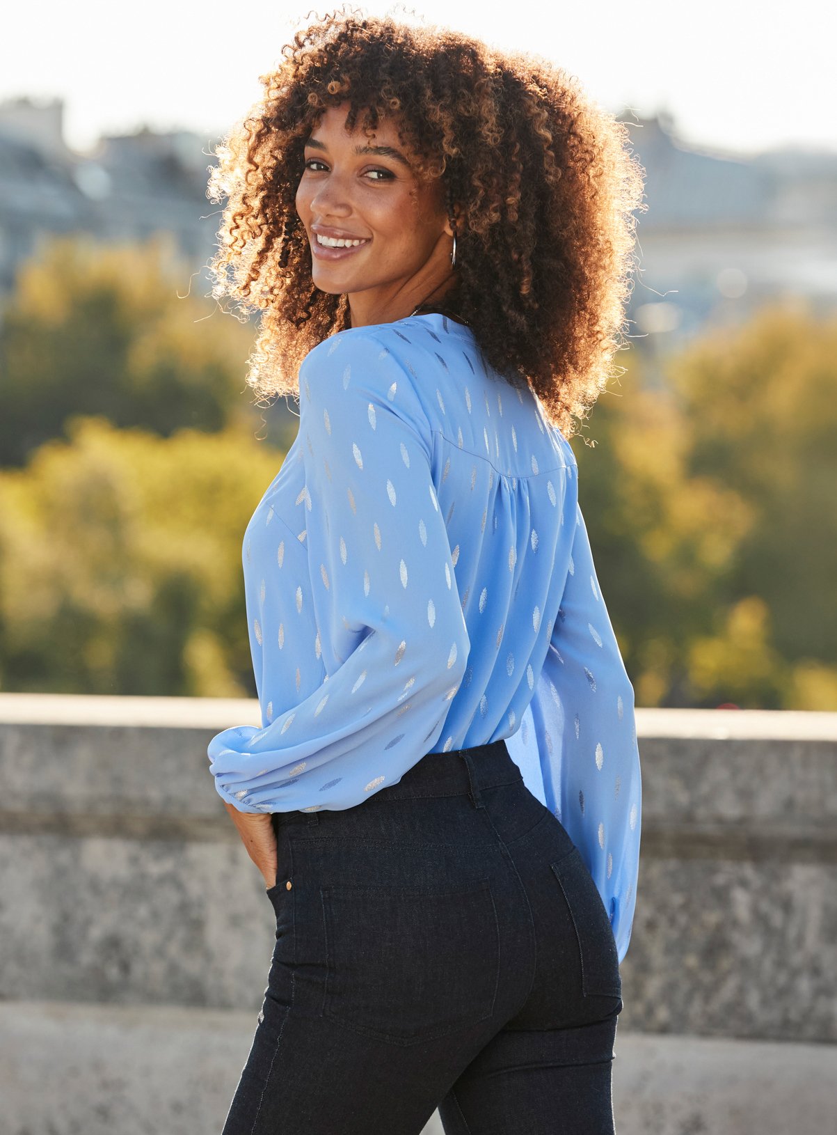 SOSANDAR Soft Blue Metallic Fleck Detail Blouse 8 - Image 3 thumbnail