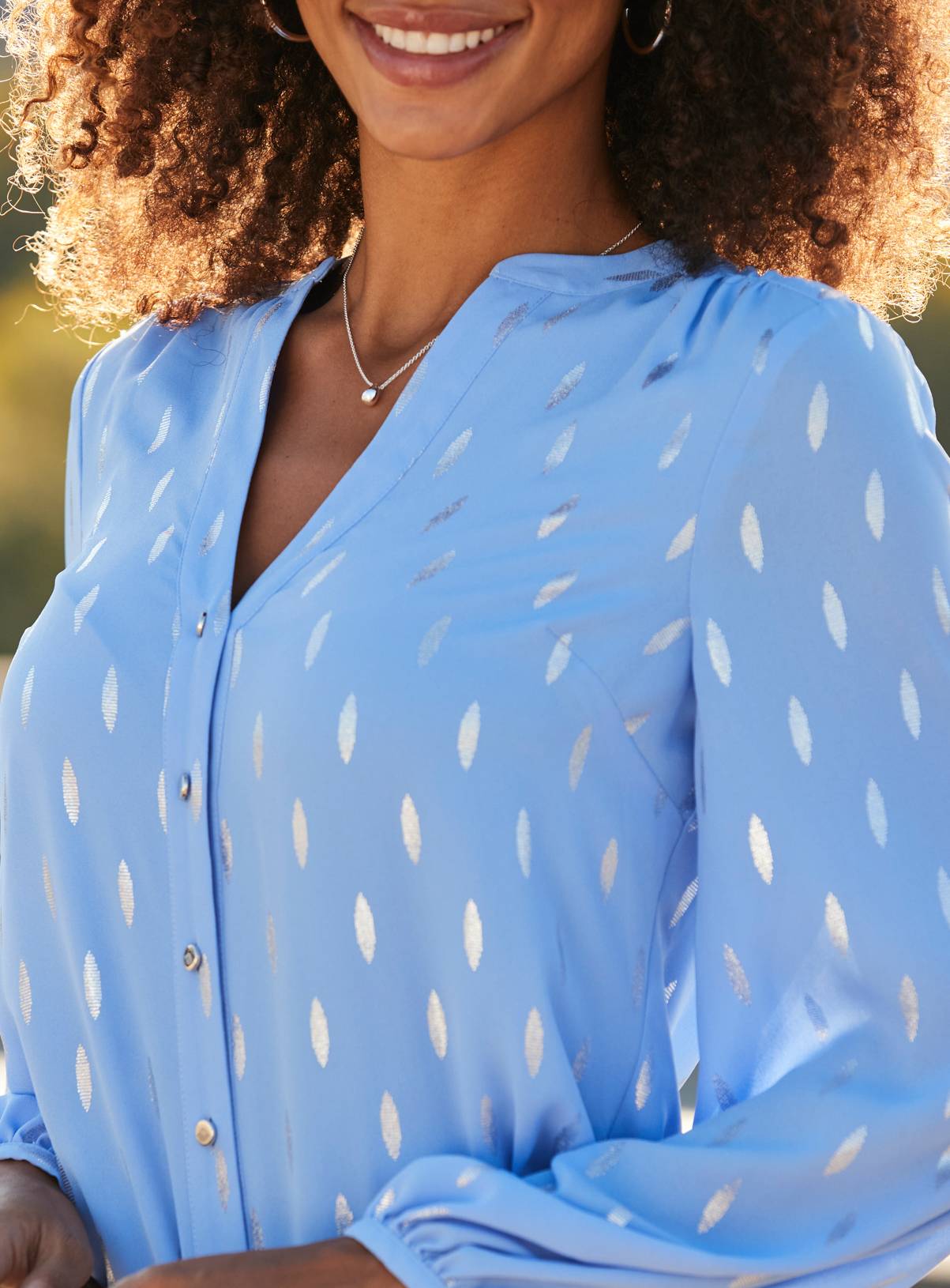 SOSANDAR Soft Blue Metallic Fleck Detail Blouse 8 - Image 5