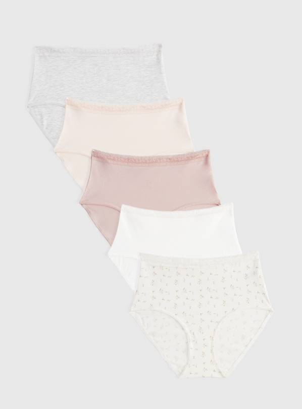 Nude & Floral Prints Lace Detail Full Brief Knickers 5 Pack 18