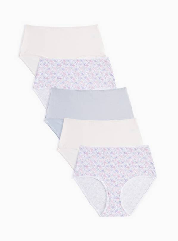 Plain & Floral Print Full Brief Knickers 5 Pack 8