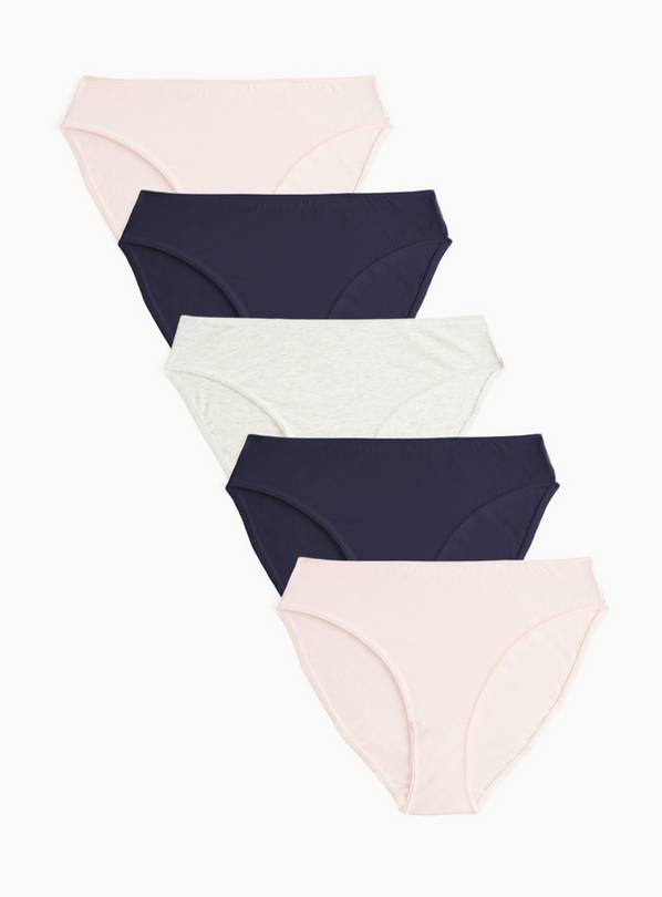 Navy & Pink High Leg Knickers 5 Pack 14