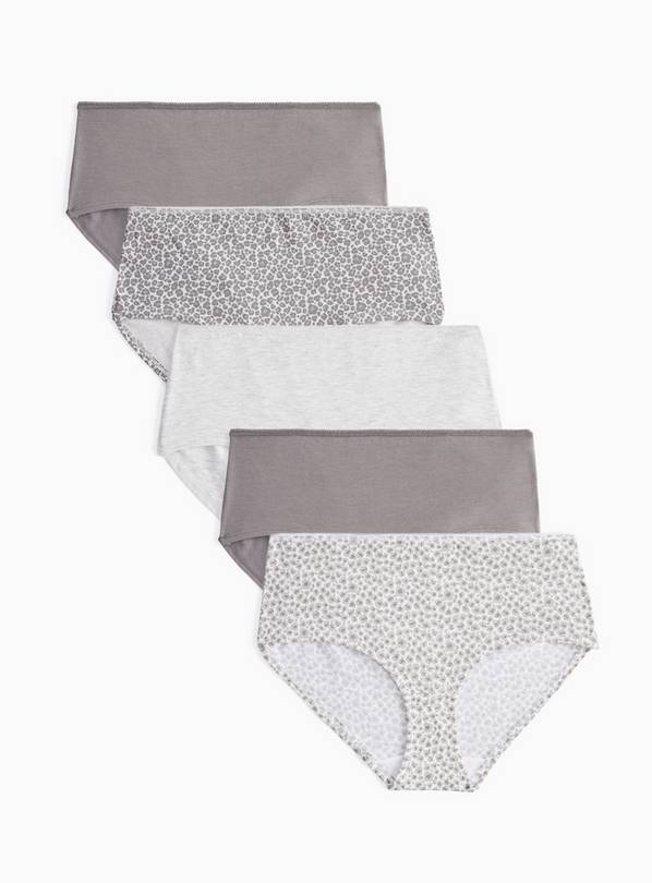 Grey Leopard Print Short Style Knickers 5 Pack 14