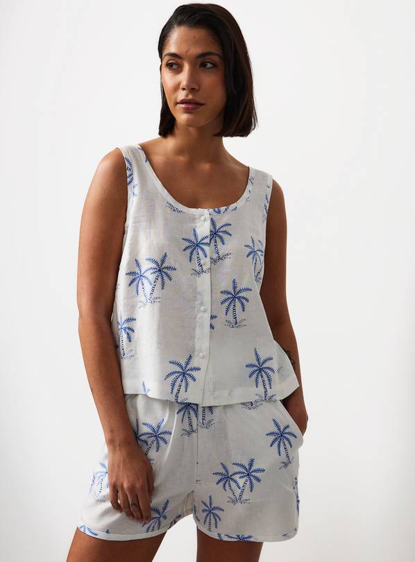 White Palm Print Linen Blend Shortie Pyjamas 24