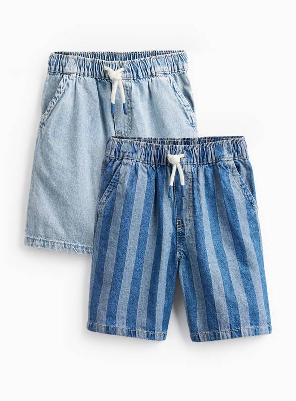 Bleached & Stripe Print Denim Shorts 2 Pack 7 years