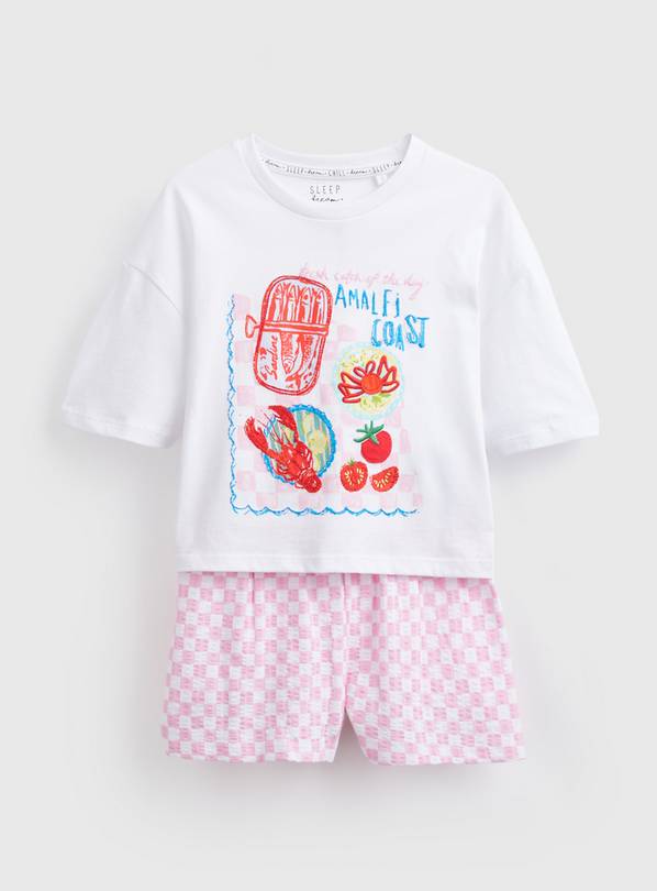 White Amalfi Coast Print Shortie Pyjamas 1-2 years