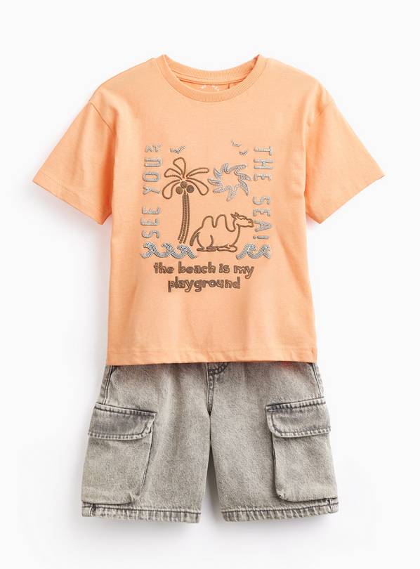 Orange Camel Graphic T-Shirt & Denim Shorts Set 6-7 years