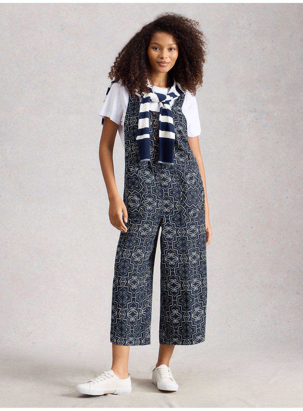 WHITE STUFF Viola Patterned Linen Dungaree 16 - Image 1