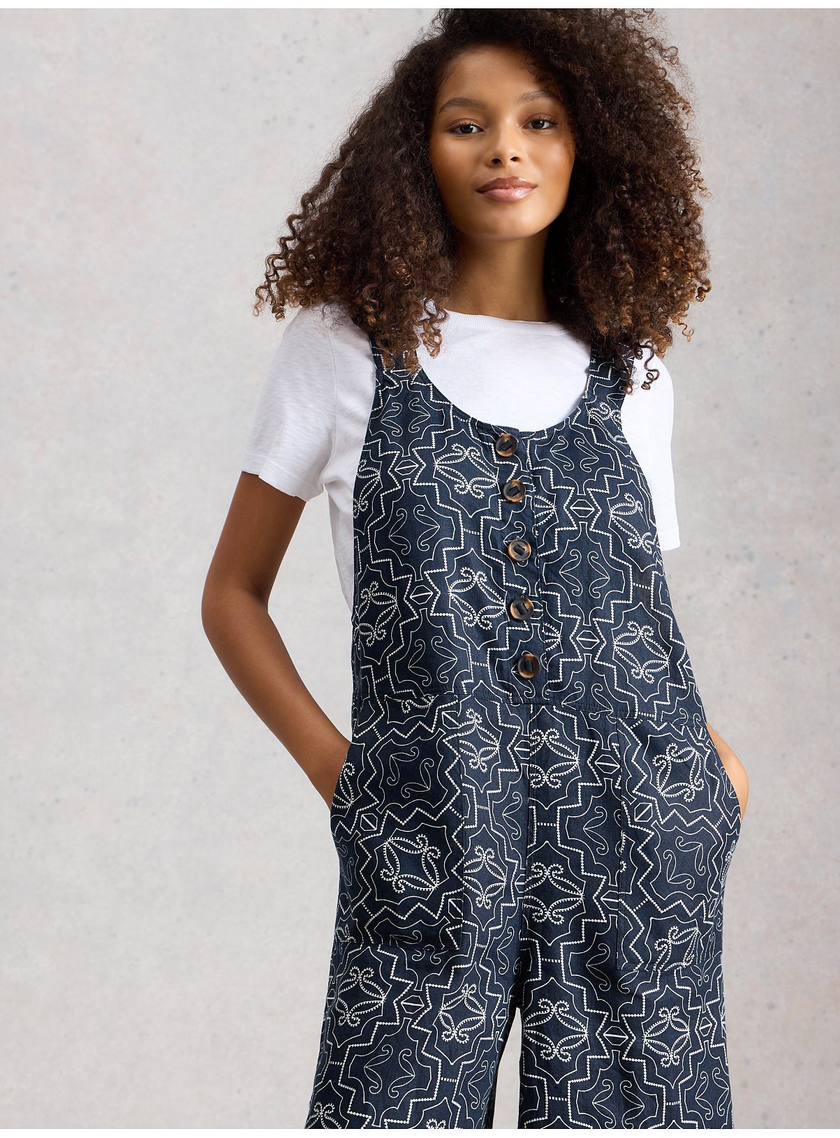 WHITE STUFF Viola Patterned Linen Dungaree 16 - Image 3 thumbnail