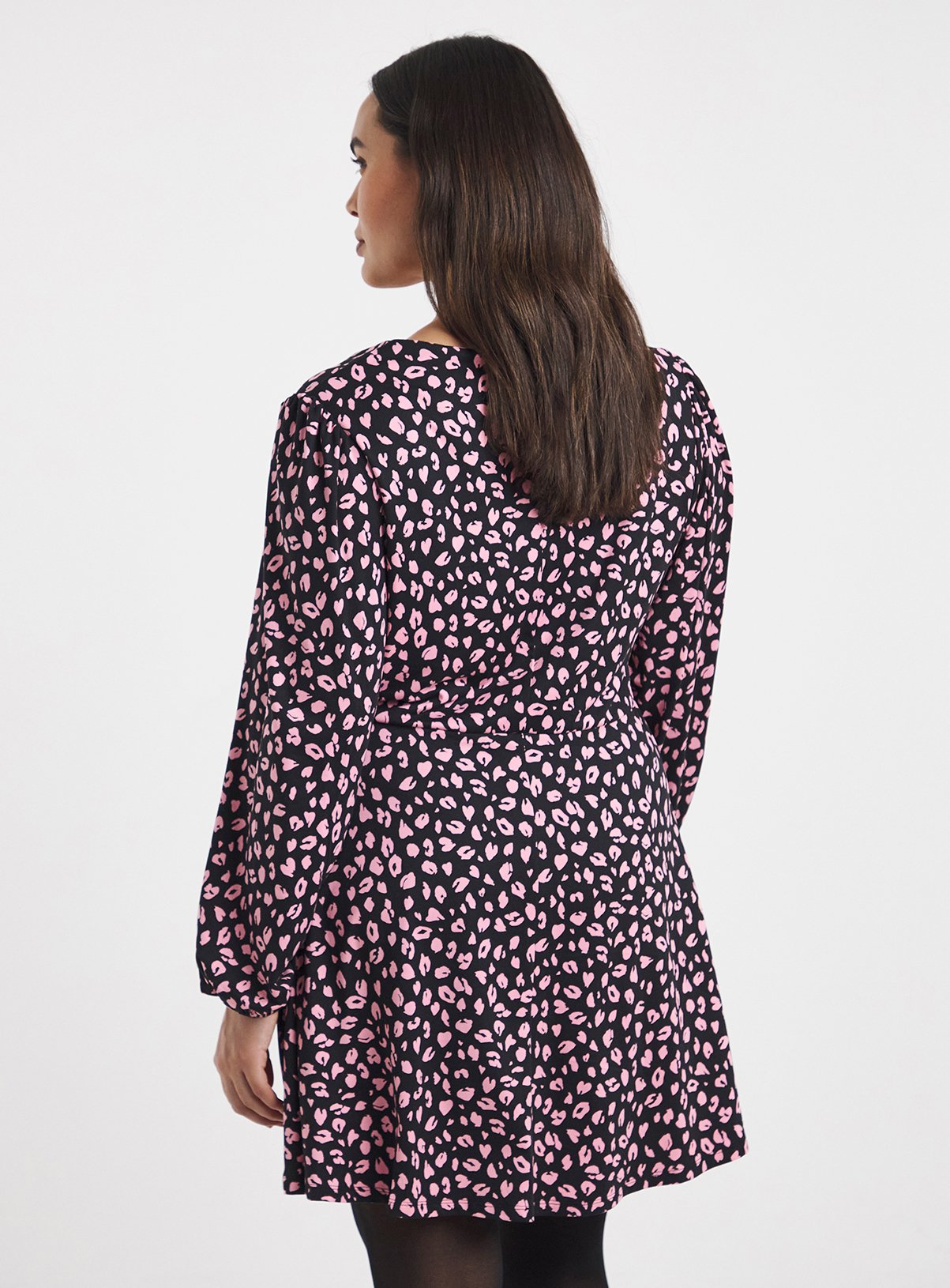 SIMPLY BE Supersoft Mini Dress With Shirred Detail Black Print 10 - Image 2 thumbnail