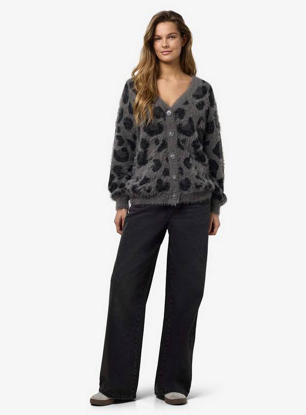 NOISY MAY V Neck Knitted Cardigan In Leopard Print M/UK10