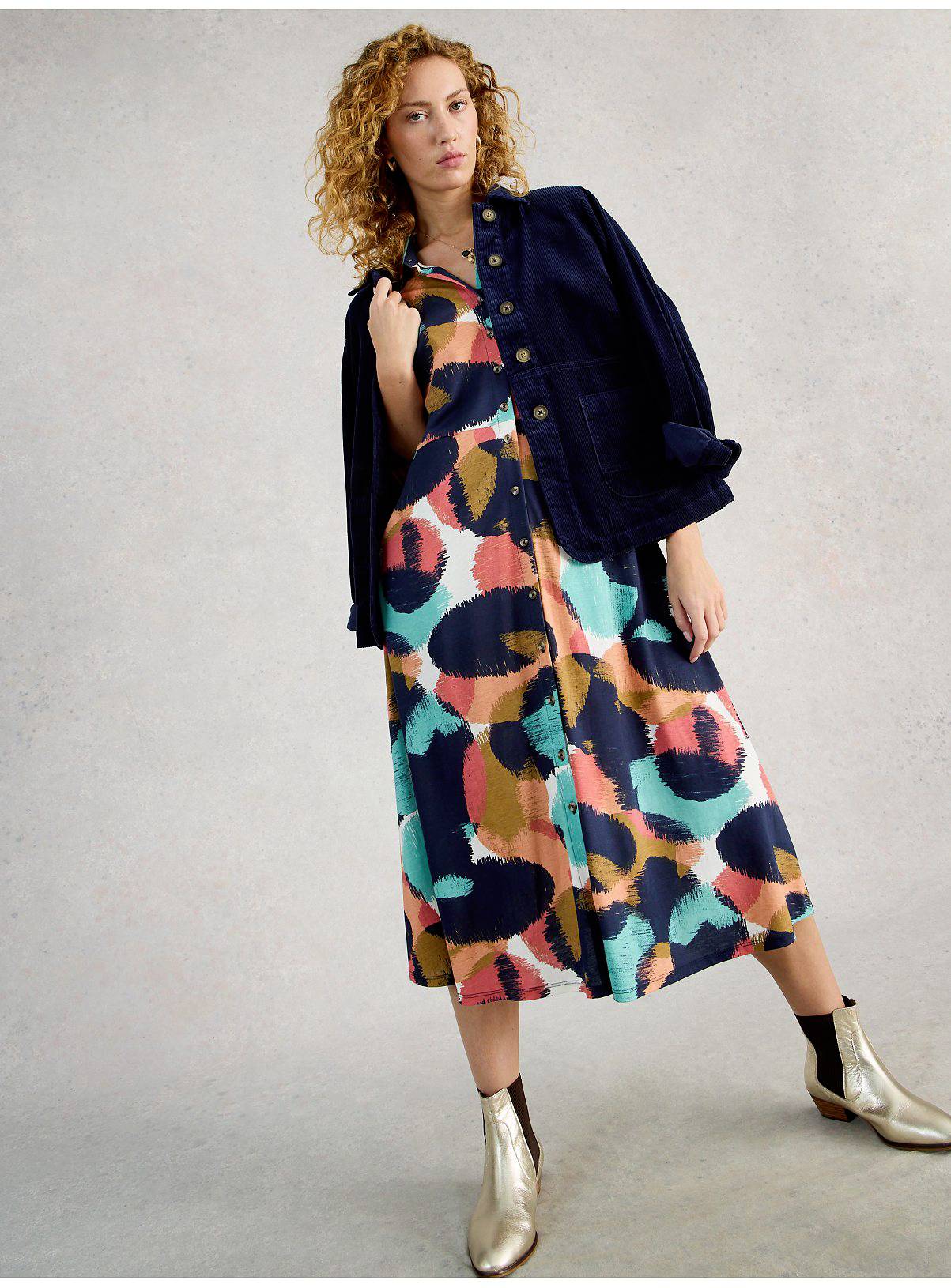 WHITE STUFF Rua Jersey Shirt Dress Navy 14 - Image 3