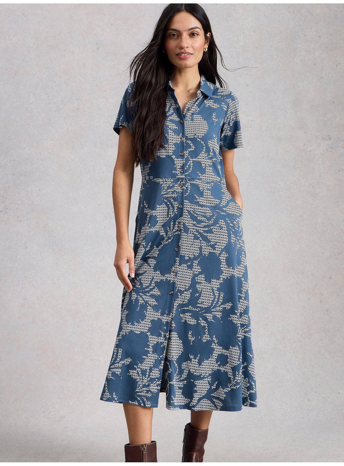 WHITE STUFF Rua Jersey Shirt Dress Blue 18 - Image 1
