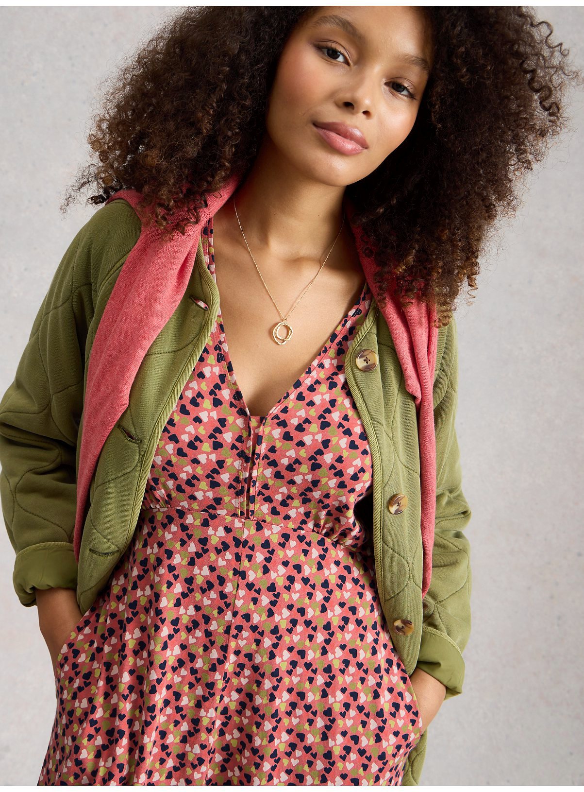 WHITE STUFF Megan Jersey Heart Print Dress Pink 8 - Image 4 thumbnail